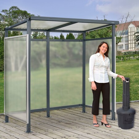 Global Industrial Bus Smoking Shelter Flat Roof Open Front W/Blk 5 Gal.Ashtray 6ft5inx3ft8inx7ft 493404BKP
